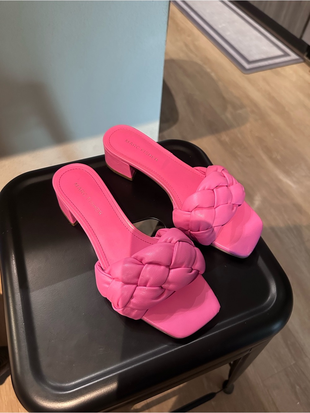 Marc Fisher Bright Pink Braided Square-Toe Mules